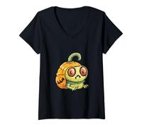 Donna Divertente Halloween Lumaca Zombie Fumetto Maglietta con Collo a V