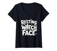 Donna Divertente Halloween Pun Witches Wicca Wiccan Resting Witch Face Maglietta con Collo a V