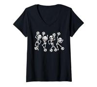 Donna Divertente Halloween Soccer Dancing Scheletro Donne Uomini Maglietta con Collo a V