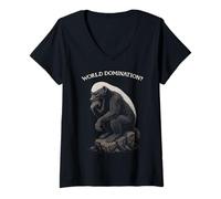 Donna Divertente Honey Badger Ratel The Thinker World Domination? Maglietta con Collo a V
