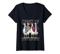 Donna Divertente Honk If You're Fly Goose Streetwear Art Maglietta con Collo a V
