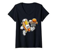 Donna Divertente Hotdog Basket Dunk Sport Corte Atletica Arte Maglietta con Collo a V