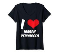 Donna Divertente HR, Risorse Umane Cuore Rosso, Amo Le Risorse Umane Maglietta con Collo a V
