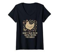 Donna Divertente humor di Chicken Keeper Feed The Girls Farm Maglietta con Collo a V