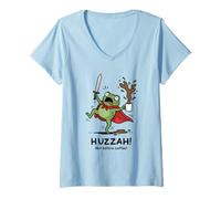 Donna Divertente Huzzah Frog Knight Not Before Coffee Meme Maglietta con Collo a V