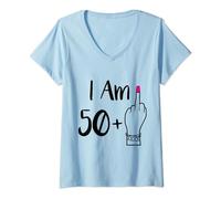 Donna divertente I Am 50 Plus 1 dito medio per un 51 ° donne 51 vecchio Maglietta con Collo a V