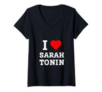 Donna Divertente I Love Sarah Tonin Salute Mentale Terapia Serotonina Gioco di Parole Maglietta con Collo a V