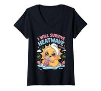 Donna Divertente I Will Survive Heatwave Appena Caldo Sopravvivenza Estate Maglietta con Collo a V