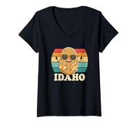 Donna Divertente Idaho Potato Occhiali da sole Vintage Distressed Tee Maglietta con Collo a V