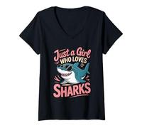 Donna Divertente Idea Regalo con Scritta Just A Girl Who Loves Sharks for Girls Maglietta con Collo a V