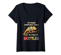Donna Divertente I'm More Confused Than A Chamelon in A Bag of Skittles Maglietta con Collo a V