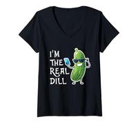 Donna Divertente I'm The Real Dill Pickle Taking Selfie Lover Maglietta con Collo a V