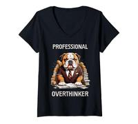 Donna Divertente imprenditore Bulldog Capo di Piccole Imprese Maglietta con Collo a V