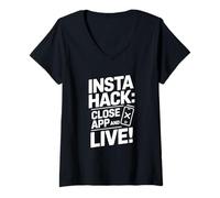 Donna Divertente Insta Hack, Social Media, Digital Detox, Esci da Scrollin Maglietta con Collo a V