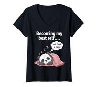 Donna Divertente introverso Che Diventa Il Mio Migliore sé ma Prima Un pisolino Maglietta con Collo a V