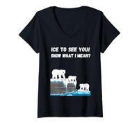 Donna Divertente Inverno Amante Gioco di Parole Neve dicendo Orsi polari sulla scogliera del Mare Maglietta con Collo a V