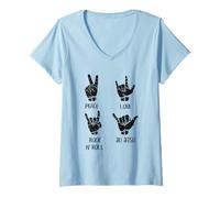 Donna Divertente Jiu Jitsu Peace Love Rock N Roll BJJ Training Maglietta con Collo a V