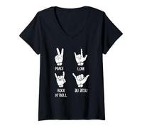 Donna Divertente Jiu Jitsu Peace Love Rock N Roll BJJ Training Maglietta con Collo a V