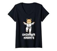 Donna Divertente Karate Cat Kata Kumite Maglietta con Collo a V