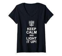 Donna Divertente Keep Calm And Light It Up On Hanukkah Maglietta con Collo a V