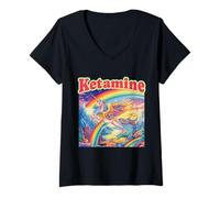 Donna Divertente Ketamina Cavallo Unicorno Arcobaleno Maglietta con Collo a V