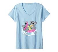 Donna Divertente Koala Pool Float Flamingo Summer Party Maglietta con Collo a V