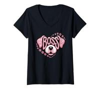 Donna Divertente La Jefa Boss Cucciolo Amante Proprietario Cane Mamma Pawsome Canine Maglietta con Collo a V