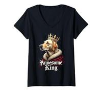 Donna Divertente Labrador King Dog Lab Art Maglietta con Collo a V
