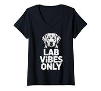 Donna Divertente Labrador Retriever Lab Vibes Only Dog Pets Regali Maglietta con Collo a V