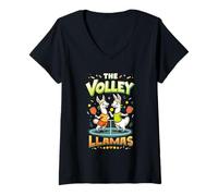 Donna Divertente Lama Giocare Pickleball The Volley Llamas Paddle Court Maglietta con Collo a V