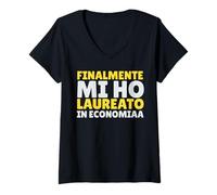 Donna Divertente Laurea Economia Finalmente Mi Ho Laureato Uomo Maglietta con Collo a V