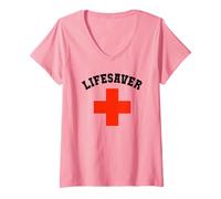 Donna Divertente Lifesaver NP RN Infermiera Campeggio Off Duty Bagnini Maglietta con Collo a V