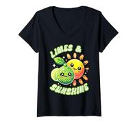 Donna Divertente lime Art per uomini donne bambini verde limone fetta amante Maglietta con Collo a V