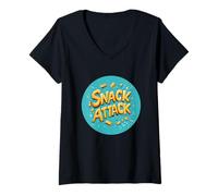 Donna Divertente Logo Snack Attack Maglietta con Collo a V