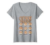 Donna Divertente lontra Moods Carino Baby Lontra Ragazze Kawaii Maglietta con Collo a V