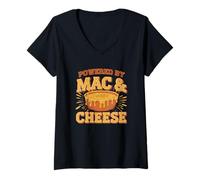 Donna Divertente maccheroni Formaggio Powered By Mac & Cheese Maglietta con Collo a V