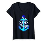Donna Divertente maglietta con ancora nautica marina The Day Sailing Anchor Maglietta con Collo a V