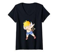 Donna Divertente maglietta con cupido che dabbing per San Valentino Maglietta con Collo a V