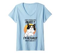 Donna Divertente Maglietta con Gatto ansioso I Don't Struggle I Excel at It Maglietta con Collo a V
