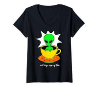 Donna Divertente Maglietta con Scritta Not My Cup of Tea Alien Maglietta con Collo a V