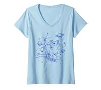 Donna Divertente Maglietta Gatto Donna - Space Cat Astronaut Maglietta con Collo a V