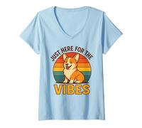 Donna Divertente Maglietta retrò Corgi Just Here for The Vibes Dog Lover Maglietta con Collo a V