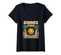 Donna Divertente maglietta Summer Vibes Social Club Surf Sun Palms Beach Maglietta con Collo a V