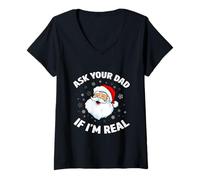 Donna Divertente Maglione Natalizio Babbo Natale Chiedi a Tuo Padre se Sono Vero Babbo Natale Maglietta con Collo a V