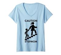 Donna Divertente matrigna Step Mom Attenzione Matrigna Segnale di Avvertimento Maglietta con Collo a V