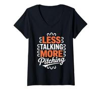 Donna Divertente Meno Parlare più Pitching Dire Baseball Donne Uomini Maglietta con Collo a V