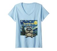 Donna Divertente Menopausa WDNC Procione Notte Stellata Van Gogh Art Maglietta con Collo a V