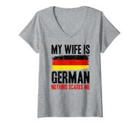 Donna Divertente Mia Moglie è Tedesco Niente Spaventa Me Maglietta con Collo a V