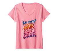Donna Divertente Muddy Capelli Non Care Mud Run Queen Mudder Sistas Bambini Maglietta con Collo a V