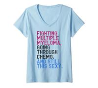 Donna Divertente Multiplo Mieloma Fighter Chemo Paziente Inspirational Maglietta con Collo a V